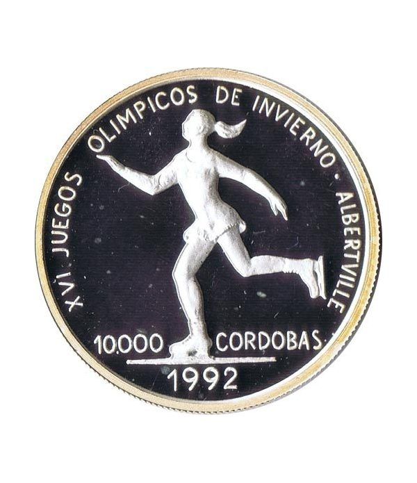 Moneda de plata 10000 Cordobas Nicaragua 1990 Albertville'92.