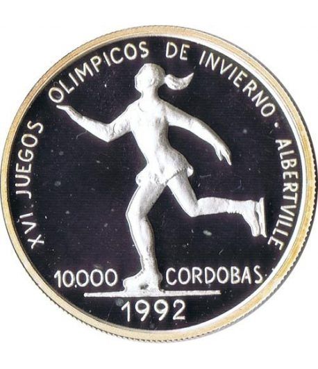 Moneda de plata 10000 Cordobas Nicaragua 1990 Albertville'92.