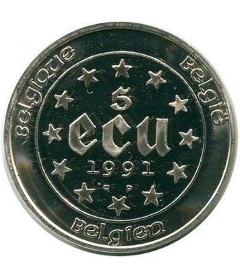 Moneda de plata 5 Ecu Belgica 1991 Carlomagno. Estuche