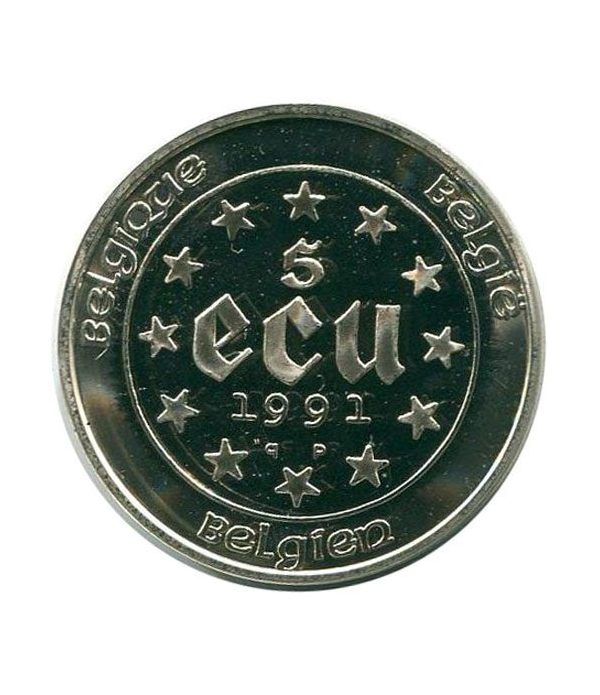 Moneda de plata 5 Ecu Belgica 1991 Carlomagno. Estuche  - 2