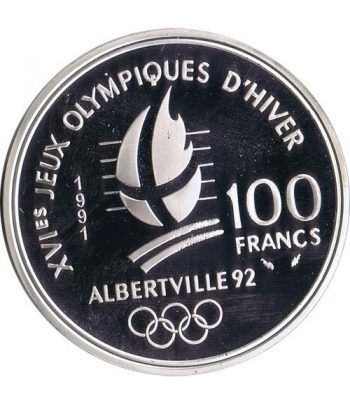 Moneda de plata 100 Francos Francia 1991 Albertville'92 Ski.