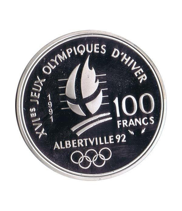 Moneda de plata 100 Francos Francia 1991 Albertville'92 Ski.  - 2