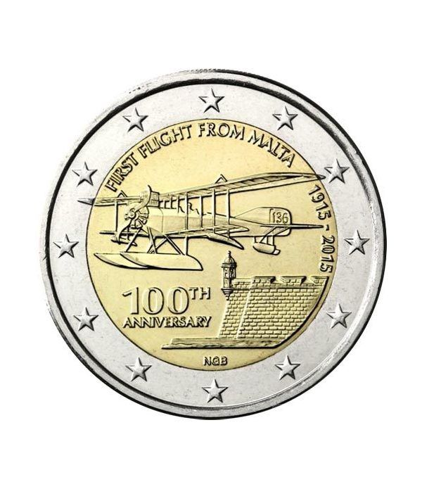 moneda conmemorativa 2 euros Malta 2015 Primer vuelo.