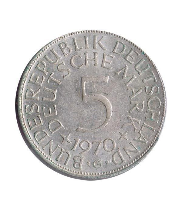 Moneda de Plata 5 Marcos Alemania 1970 G.