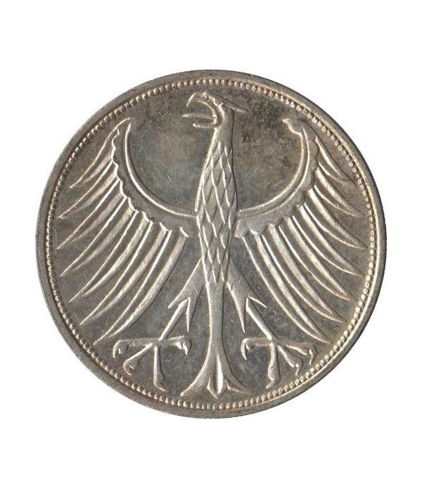 Moneda de Plata 5 Marcos Alemania 1972 G.  - 2