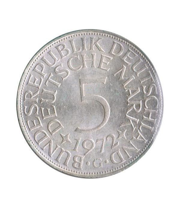 Moneda de Plata 5 Marcos Alemania 1972 G.  - 4