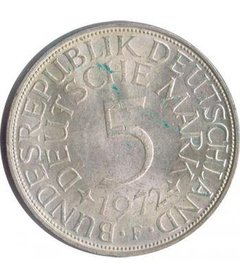 Moneda de Plata 5 Marcos Alemania 1972 F.