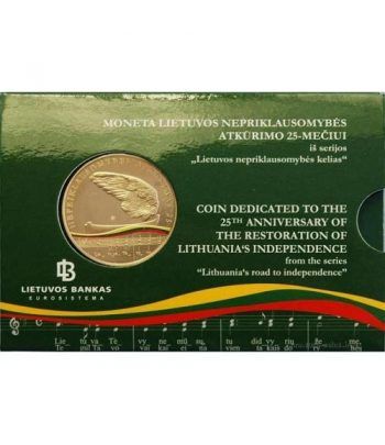 Moneda de Lituania 5 Euros 2015. 25º Aniversario Independencia.
