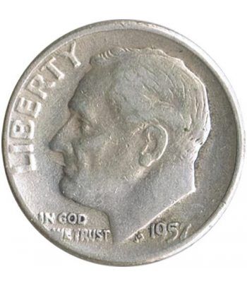 Moneda de plata 1 Dime Estados Unidos Roosevelt 1957.