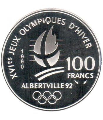 Moneda de plata 100 Francos Francia 1990 Albertville'92 Slam.