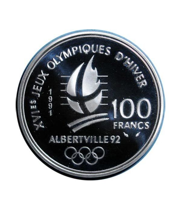 Moneda de plata 100 Francos Francia 1991 Albertville'92. Salto  - 2