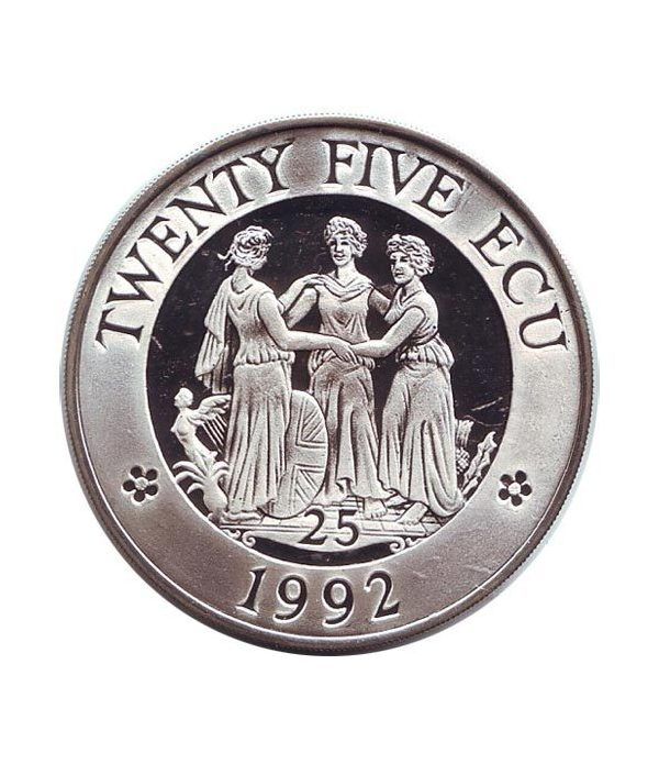 Moneda de plata 25 Ecu Gran Bretaña 1992 Europa. Estuche