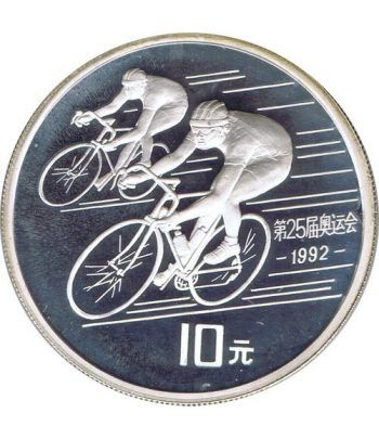 Moneda de plata 10 yuan China 1990 Barcelona 92 Ciclismo.