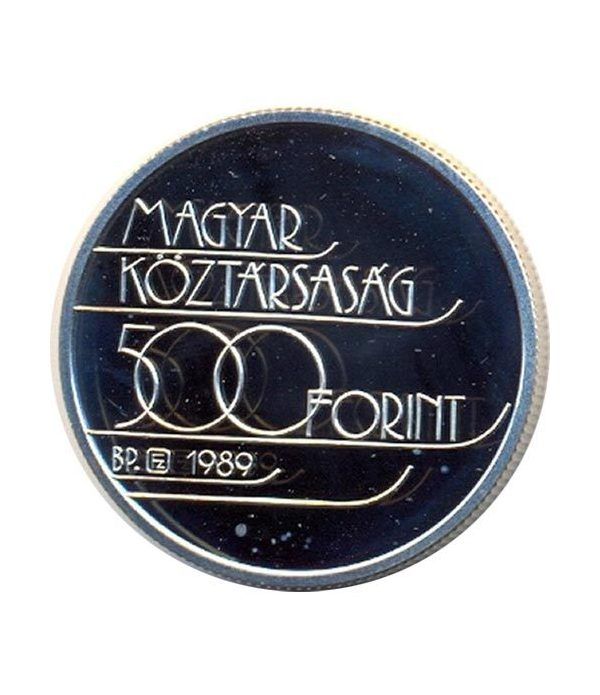 Moneda de plata 500 Forint Hungria 1989 Albertville 92 Hockey.  - 2