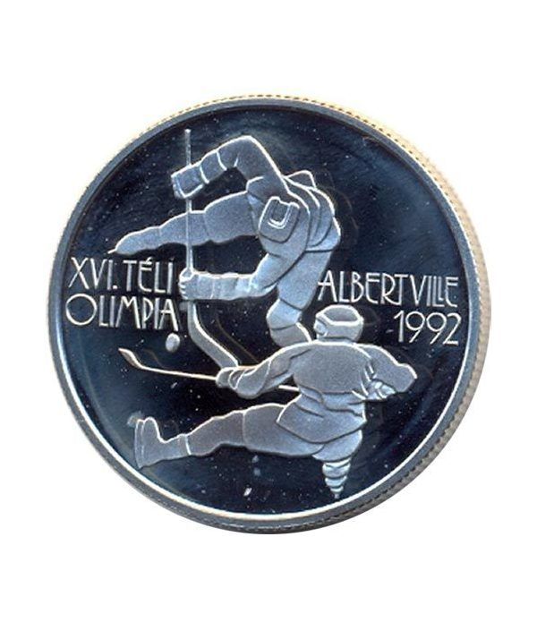 Moneda de plata 500 Forint Hungria 1989 Albertville 92 Hockey.