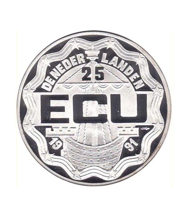 Moneda de plata 25 Ecu Holanda 1991 Beatrix. Proof.