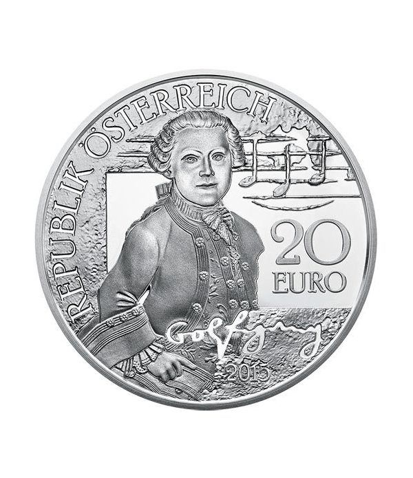 moneda Austria 20 Euros 2015 Mozart. Wolfgang niño.