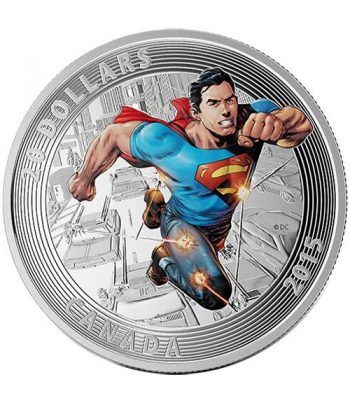 Moneda de plata coloreada 20$ Canada Superman Action Comics 15