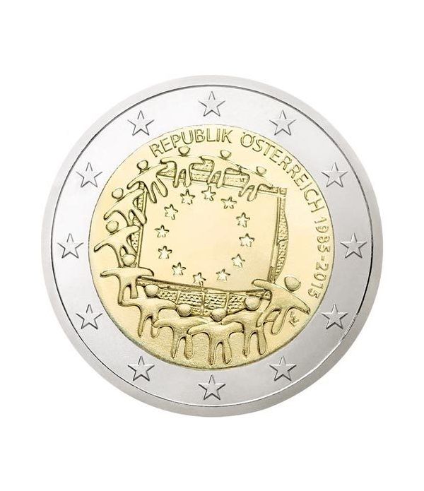 moneda Austria 2 euros 2015. 30 Años bandera de Europa.