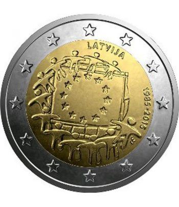 moneda Letonia 2 euros 2015. 30 Años bandera de Europa.