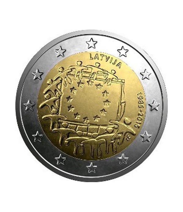 moneda Letonia 2 euros 2015. 30 Años bandera de Europa.