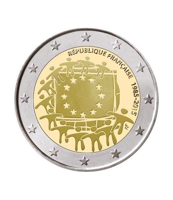 moneda Francia 2 euros 2015. 30 Años bandera de Europa.