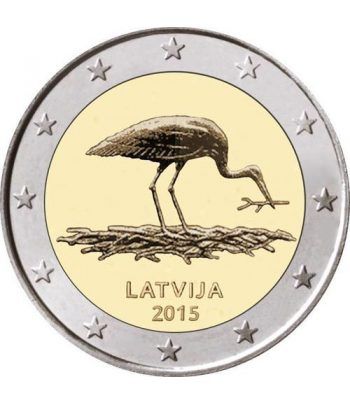 moneda conmemorativa 2 euros Letonia 2015 Cigüeña Negra.
