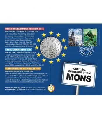 moneda Belgica 5 Euros 2015 Mons Capital Cultural. Niquel