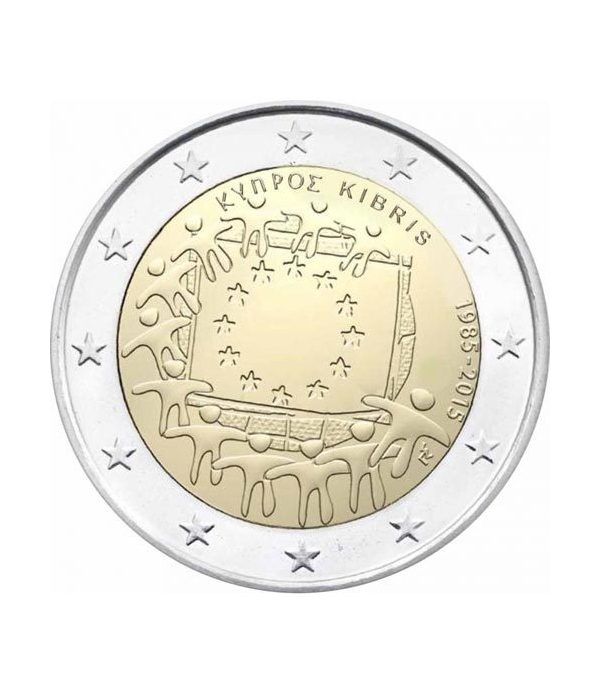 moneda Chipre 2 euros 2015. 30 Años bandera de Europa.