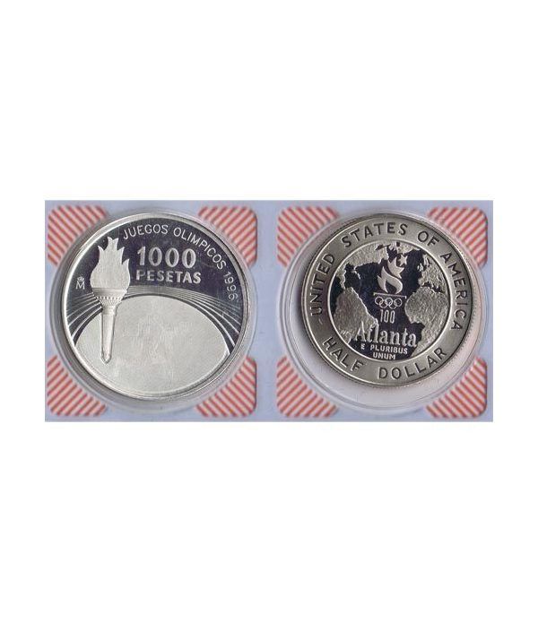 Monedas de plata 1000 Ptas y 1/2 Dollar Atlanta 96. 2 monedas.  - 4