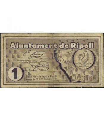 (1937) 1 Pesseta Ajuntament de Ripoll. MBC  - 1
