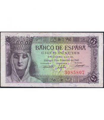 (1943/02/13) Madrid. 5 Pesetas. EBC+. Sin Serie 3085807.  - 1