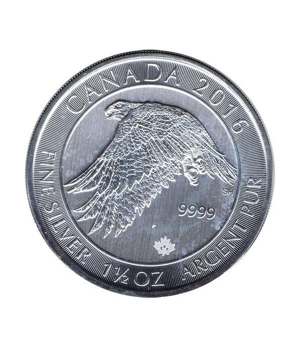 Moneda de plata 8$ Canada Halcon 2016. 1 1/2 onzas.