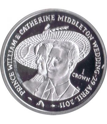 Moneda de plata Boda Real 1 Crown Man 2011. Proof.