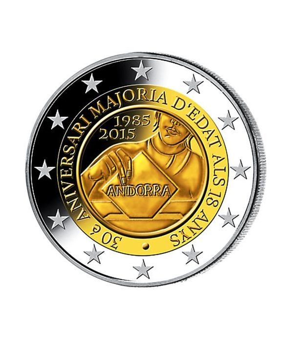 moneda conmemorativa 2 euros Andorra 2015 Mayoria edad. BU.