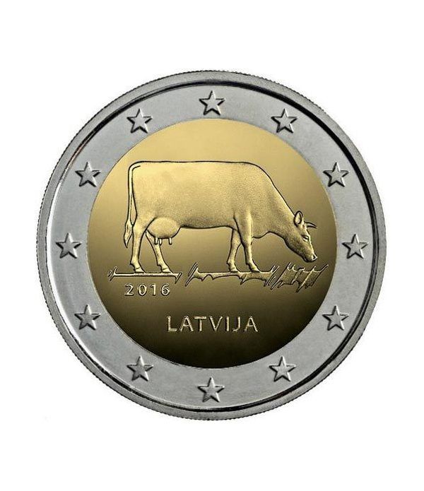 moneda conmemorativa 2 euros Letonia 2016 Vaca.  - 2
