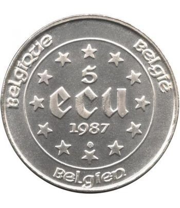 Moneda de plata 5 Ecus Belgica 1987.