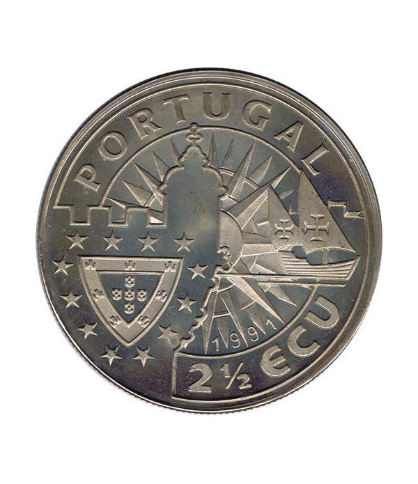 Moneda 2.5 Ecu Portugal 1991 Barco. Cuproníquel.  - 2