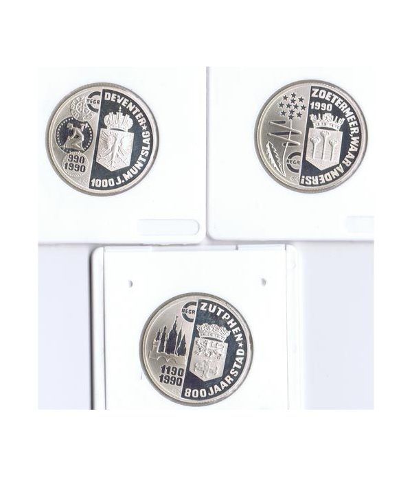 Monedas 1 ECU Holanda 1990 ciudades. Plata. 3 monedas.  - 4