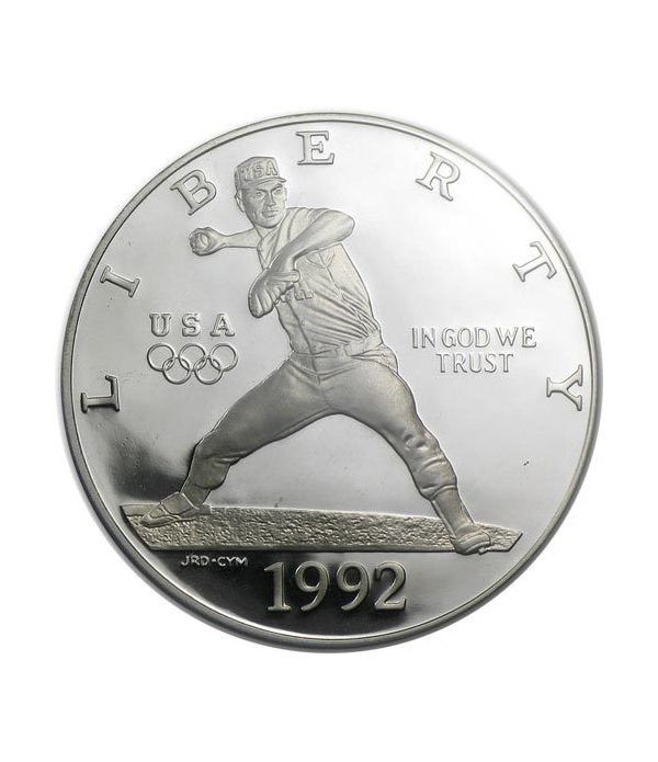 Moneda de plata 1$ Estados Unidos Atlanta Baseball 1992.  - 4