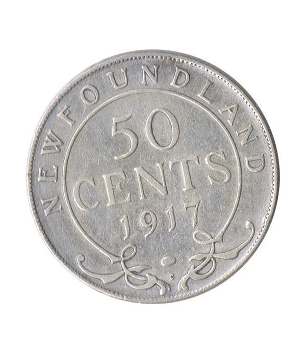 Moneda de plata 50 cents Newfoundland 1917.  - 2