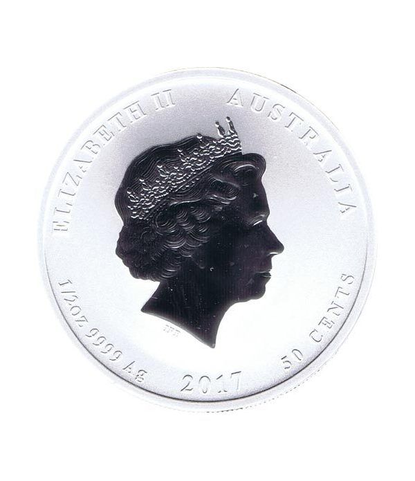Moneda media onza de plata 1/2$ Australia Lunar 2017 Gallo  - 4
