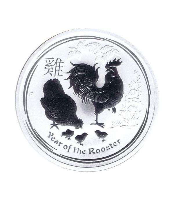 Moneda onza de plata 1$ Australia Lunar Gallo 2017  - 1