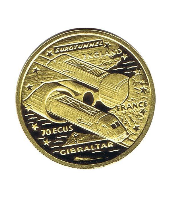 Moneda de oro 70 Ecus Gibraltar 1993 Eurotunel.