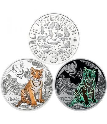 moneda Austria 3 Euros 2017 Tigre color Tiger Tier-Taler.