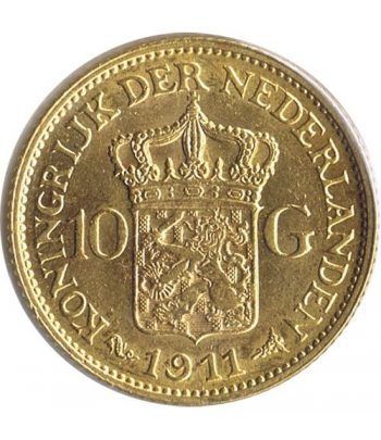 Moneda de oro 10 gulden Holanda 1911.