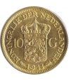 Moneda de oro 10 gulden Holanda 1911.