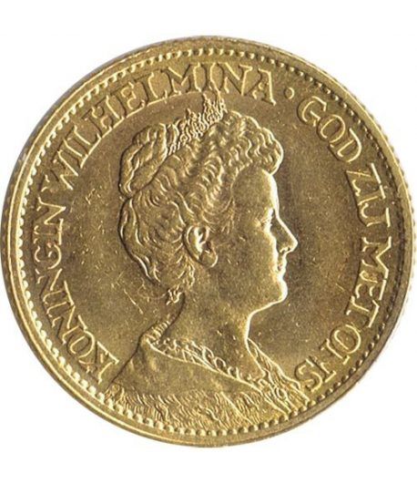 Moneda de oro 10 gulden Holanda 1911.