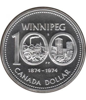 Canada 1$ 1974 100 Aniversario Winnipeg 1874-1974 Plata.