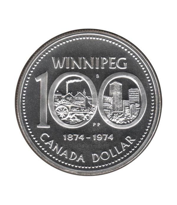 Canada 1$ 1974 100 Aniversario Winnipeg 1874-1974 Plata.
